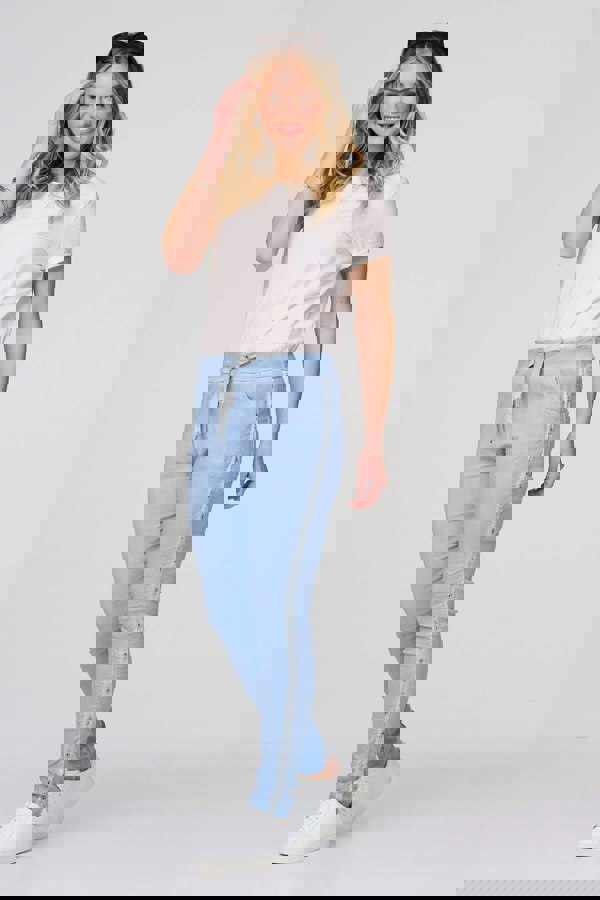 Blue | Plain Skinny Tie Waist Trousers