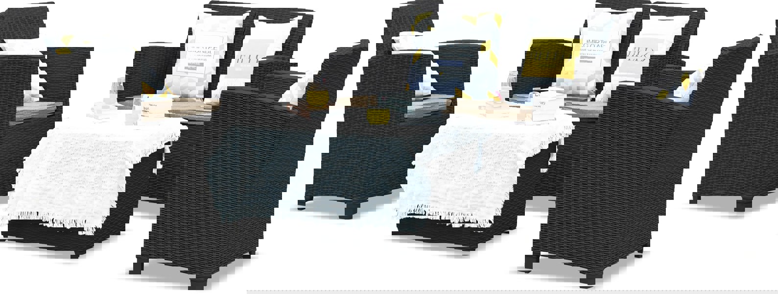 Centurion Supports SANTANA 4 Piece PE Rattan 4-Seater with Cushions Garden Furniture and Coffee Table Set in Black