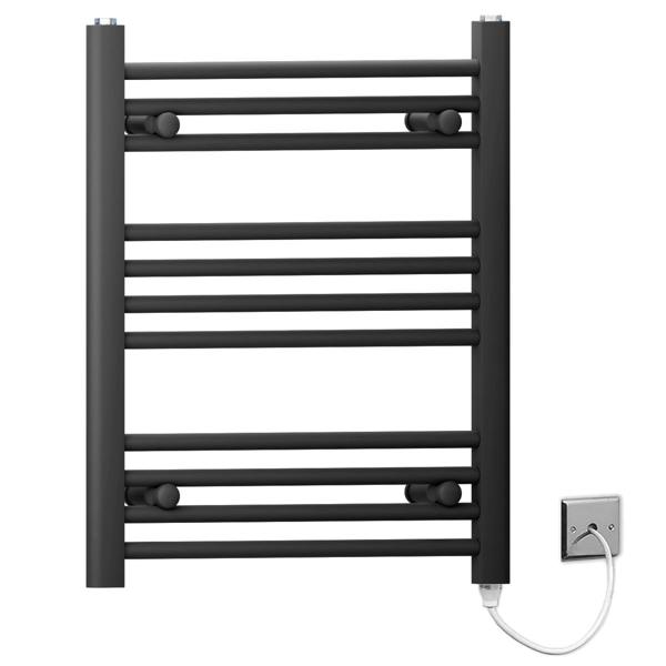 MYHOMEWARE 500 x 600mm Black Flat Electric Pre-Filled Heated Towel Rail Radiator For Bathroom Designer Standard Element