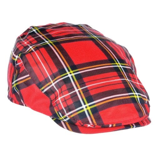 Heather Hats & Accessories Water Resistant Waxed Cotton Flat Cap, Checked Cotton Lining, Outdoor Wear, Royal Stewart Red