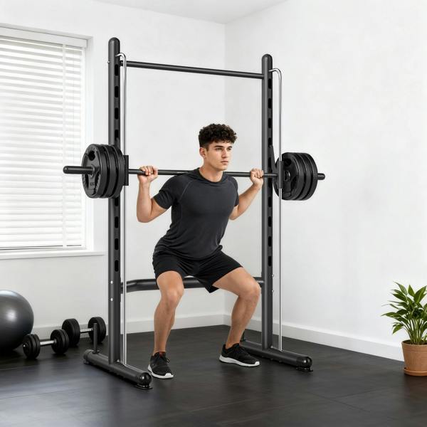 HOMCOM Adjustable Squat Rack with Pull Up Bar and Barbell Bar for Home Gym