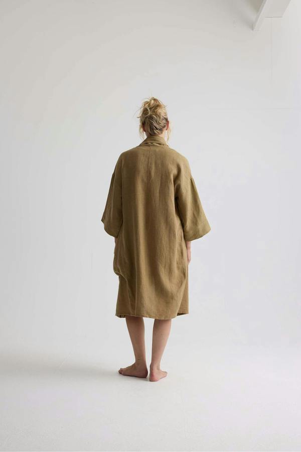 Pretty You London Long Relaxed Linen Jacket In Overland Trek