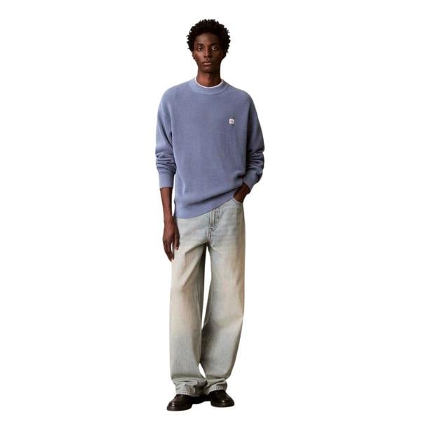 Calvin Klein Mens Waffle Crew Neck Jumper - Dusty Blue - 