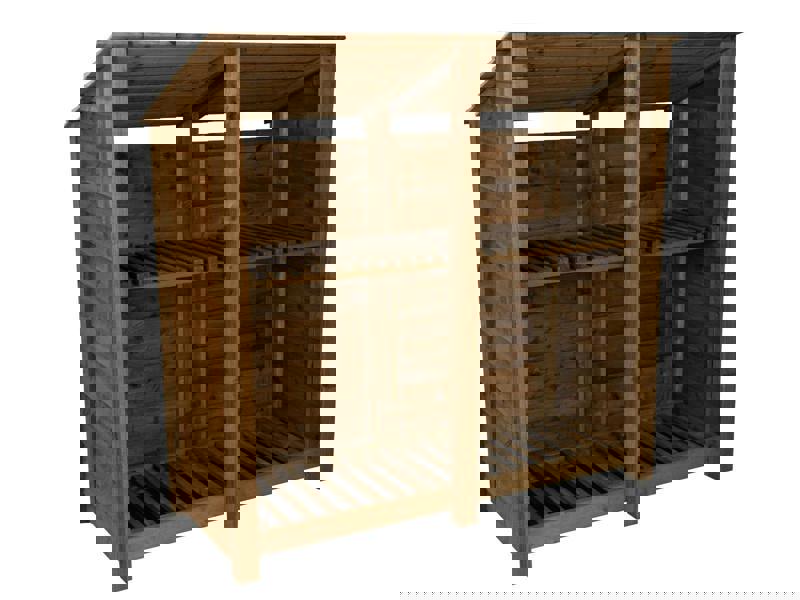 Arbor Garden Solutions Wooden Log Store (Roof Sloping Back) with Shelf W-187cm, H-126cm or 180cm, D-88cm - Brown Finish