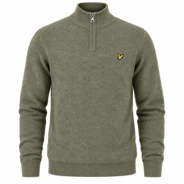 Lyle & Scott Lambswool Blend Quarter Zip Jumper Khaki Smoke Marl