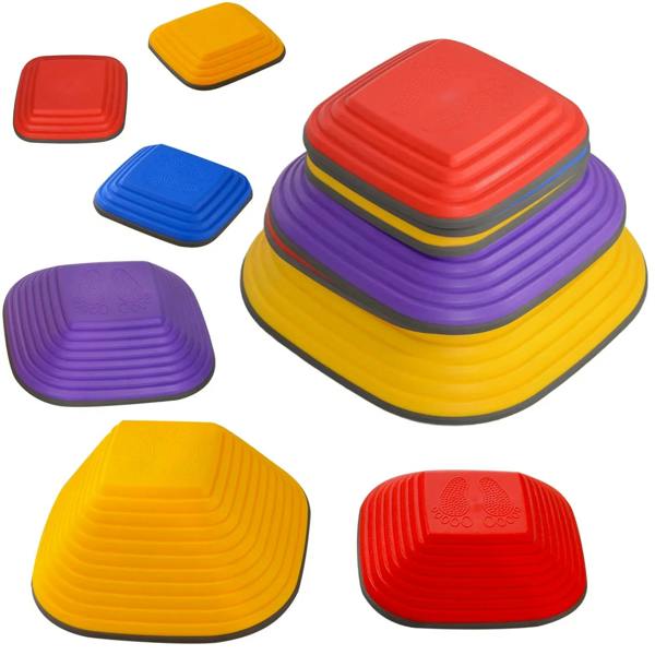 Kids' balance stepping stones set, six stackable non-slip river stones in multi-colors