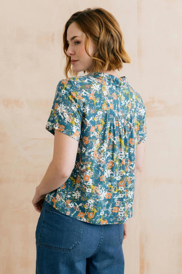 Lily & Me Lowlands Organic Ditsy Print Blouse Petrol