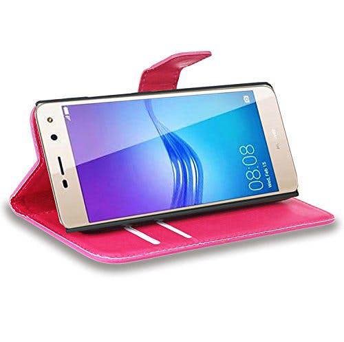 Huawei Y6 2017 Case, PU Leather Wallet Case Flip Cover with Card Slots & Stand For Huawei Y6 2017 - Pink