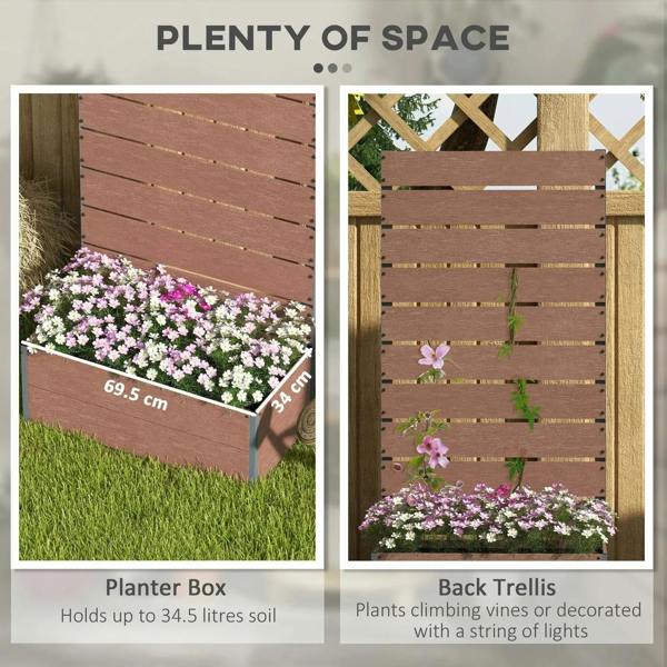 Brown planter box with back trellis and front planting area