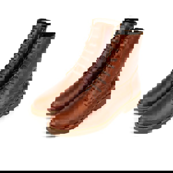 Embassy London Didi Wool - Brown - Women's leather lace-up and zip-up round toe combat boot