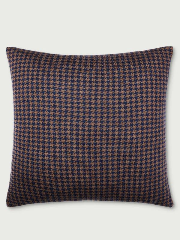 Navy and Caramel Brown Wool Cushion