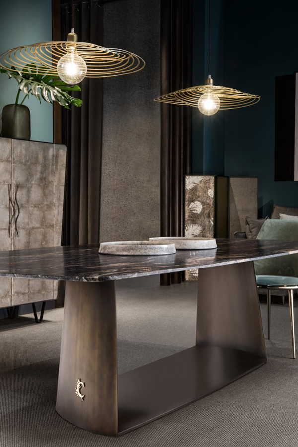 Cantori Mario Stone Luxury Dining Table with Patinated Bronze Base