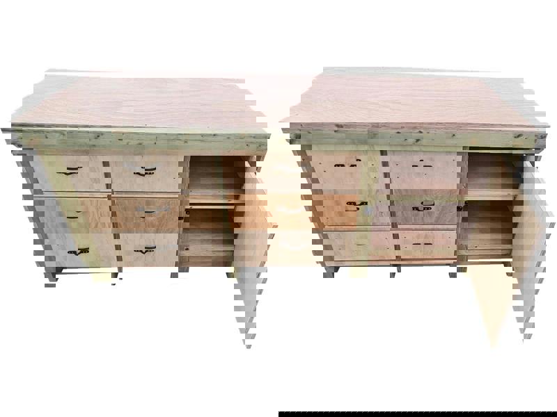 Arbor Garden Solutions Wooden Eucalyptus hardwood top workbench, cabinet with lockable cupboard (V.3) double shelf