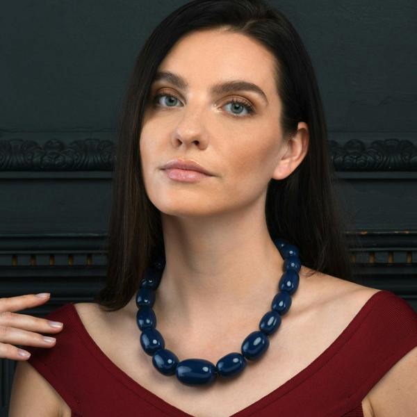 Zavana 20 inch Long Blue Oval Beads Statement Necklace for Women