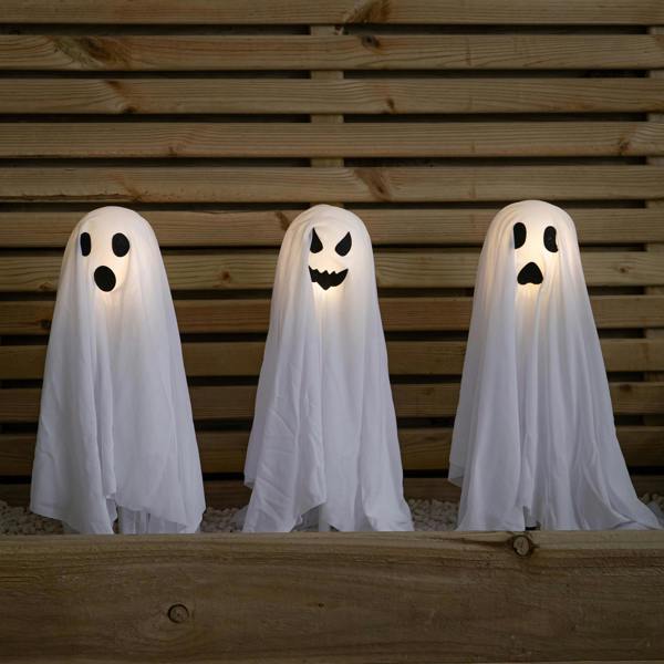 Samuel Alexander 51cm Set of 3 Battery Powered Light up Ghost Halloween Path Lights with LEDs