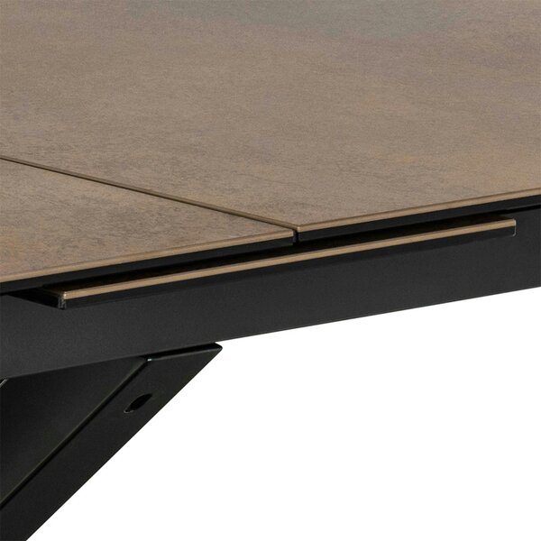 Wyld Haus Perth 200cm Rusty Brown Ceramic Extendable Dining Table Industrial Black Metal Legs