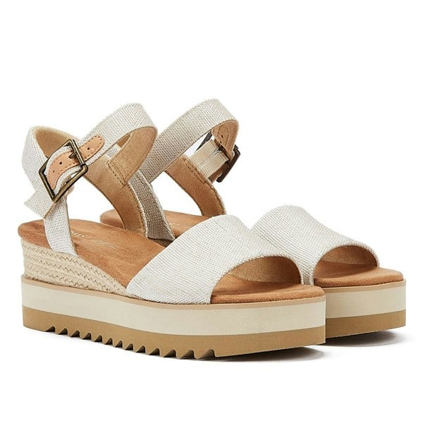 TOMS Diana Canvas Wedge Natural Women's White Sandals