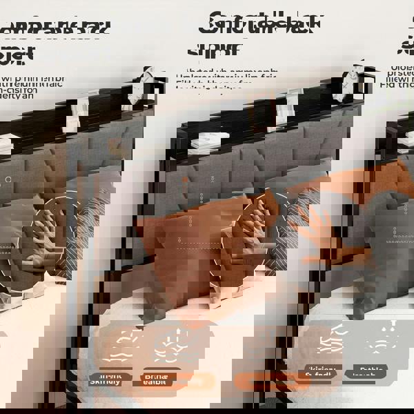 Levede Double Bed Frame Metal Platform Linen Upholstered Headboard with Storage