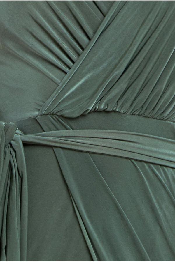 Wrap Front Maxi Slip Dress With Waist Tie-Up - Olive Green DR2250C