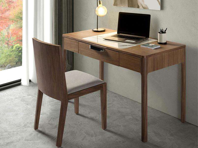 Angel Cerdá Walnut Dressing Table With White and Glossy Grey Marble-look Glass Top 7043