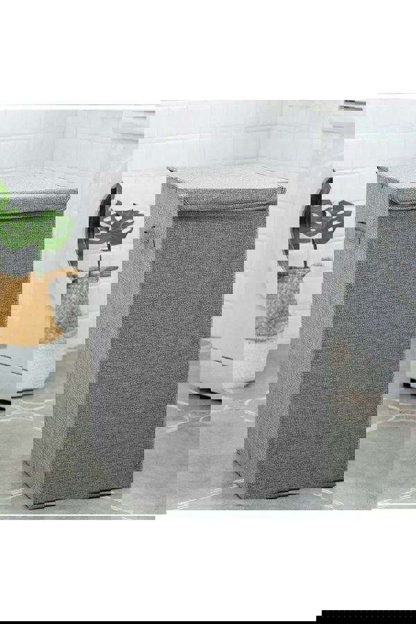 Living and Home 100L Cotton Laundry Baskets Foldable Waterproof Laundry Hamper with Lid 63cmH Home Laundry Baskets Laundry Grey