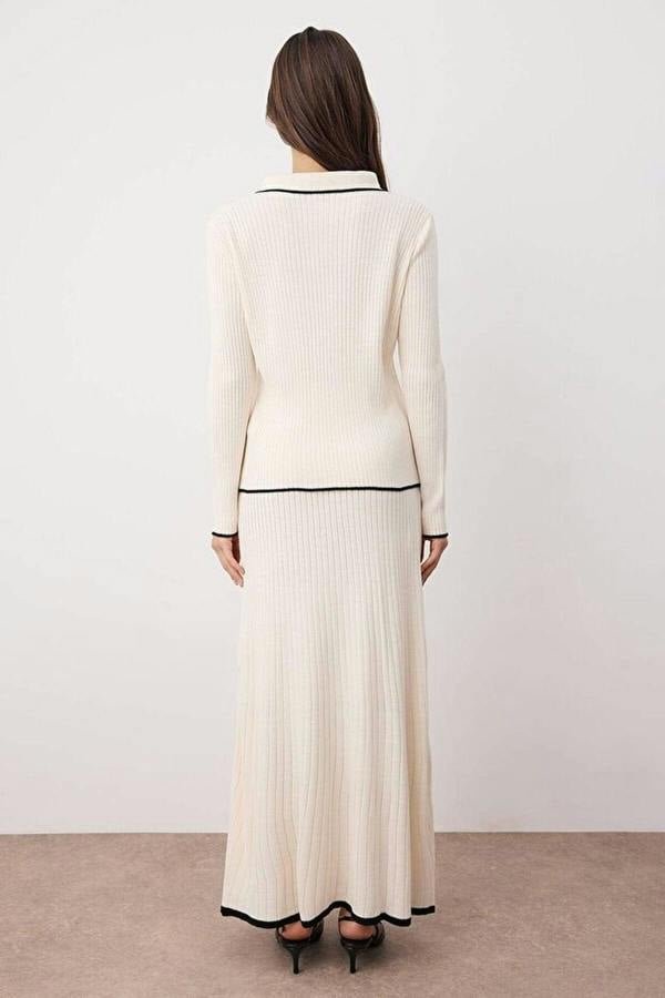 WOVCOR 2-Piece Striped Detail Knit Skirt and Top Set