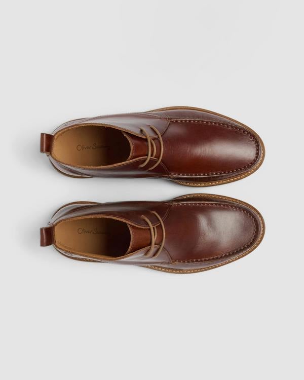 Oliver Sweeney Xixona Mens Leather Moccasin Boots - Dark Tan/Gum | CHO | Designer Mens Short Boots
