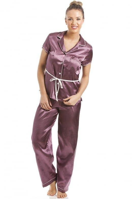 Mocha Short Sleeve Belted Satin Pyjama Set