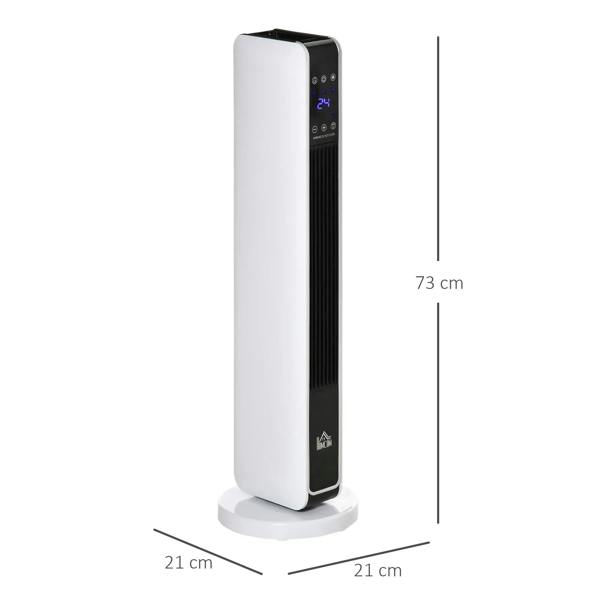White space heater with digital display and size diagram