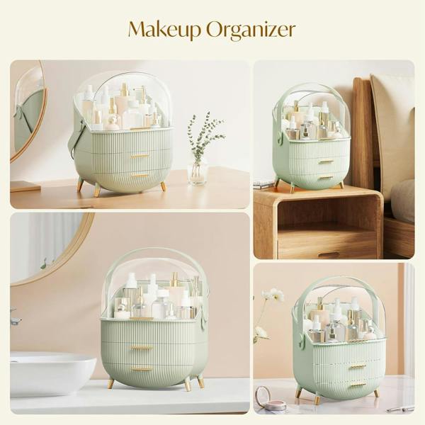 Dyzi Clear Dustproof Makeup Organizer with 2 Drawers and Handle