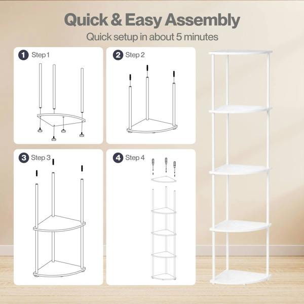 Levede Corner Bookcase Adjustable Corner Bookshelf Unit for Living Room White