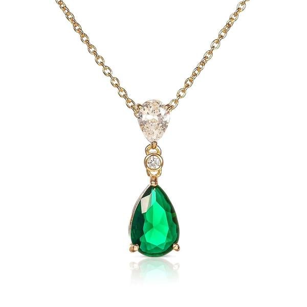 namana Gold Plated 925 Sterling Silver Green Pear Drop Pendant Necklace For Women