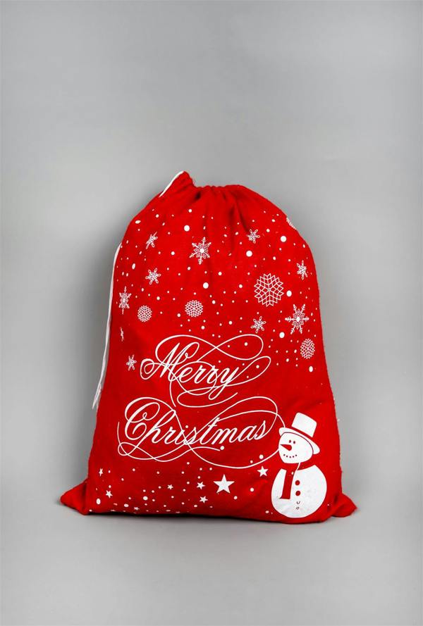 6cm Christmas Santa Sack, Red Felt Gift Bag with Merry Print, Snowman and Snowflake Design, Pack of 10 image 4