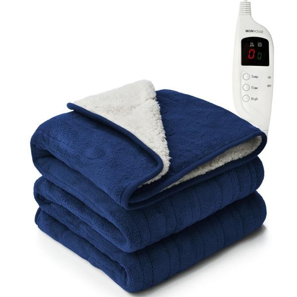 MONHOUSE Heated Electric Throw 9H Timer 9 Heat Setting Shearling Fleece Blanket
