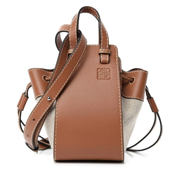 Loewe canvas and tan leather drawstring hammock bag