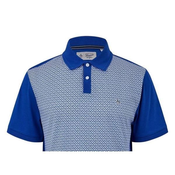 Original Penguin Mens Geometric Regular Short-Sleeved Polo Shirt - Mazarine Blue - 