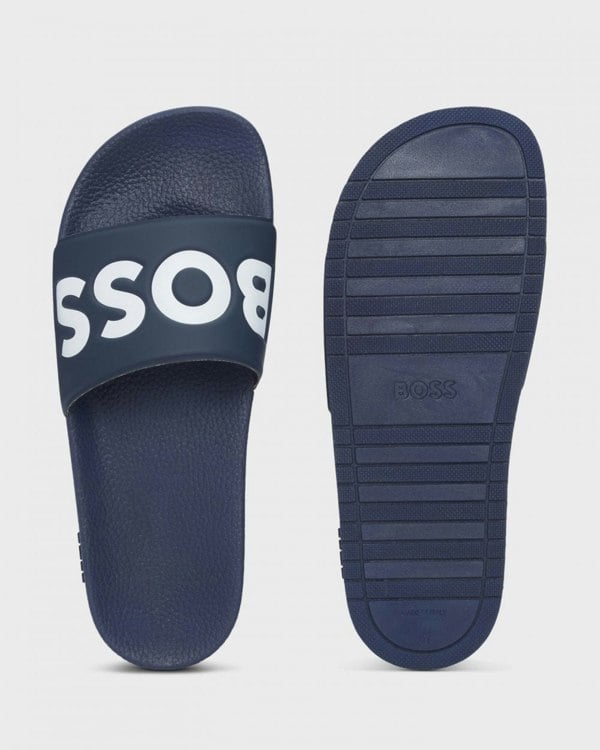 BOSS Orange Aryeh Mens Italian-Made Slides with Large Logo Detail NOS - Dark Blue 405