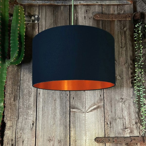 Love Frankie deep space navy cotton lampshade copper lining