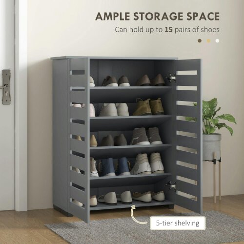 Wyld Haus Zifa Wooden Grey Slim Shoe Cabinet With 5 Tier Storage And Slatted Doors