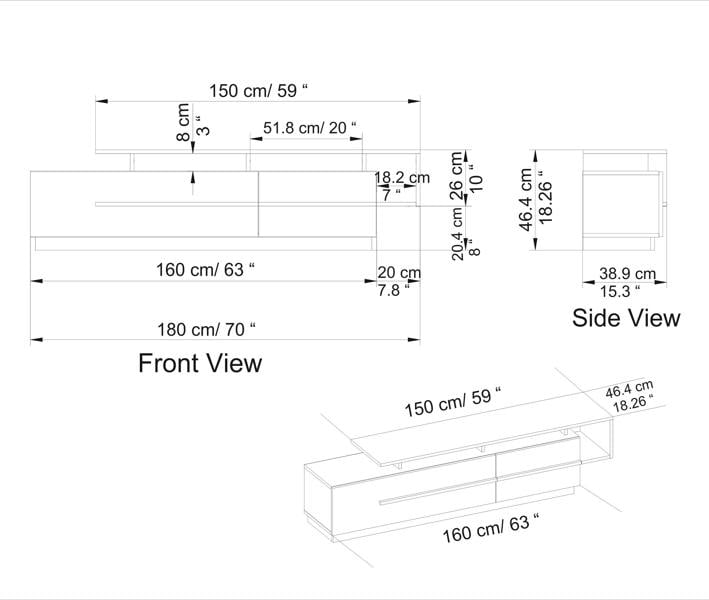 Decorotika Pia Modern Tv Stand TV Cabinet for TV's up to 65"