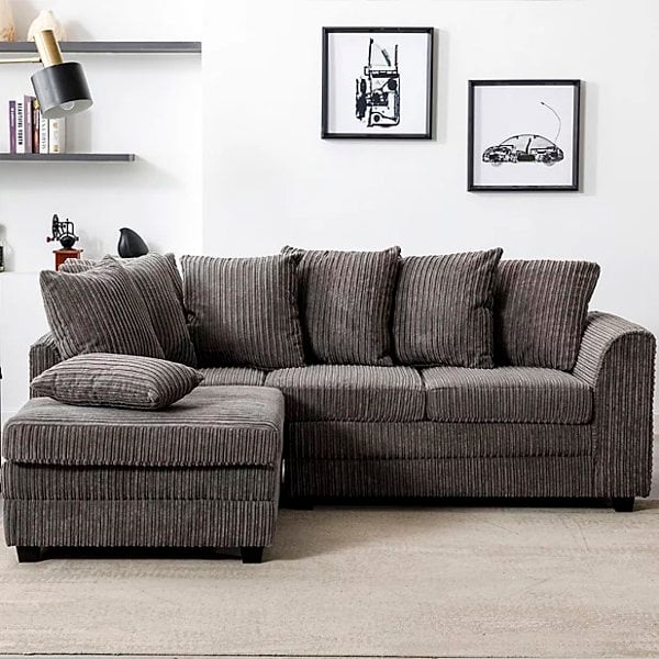 SQUAREBOXX Dylan Jumbo Cord 4 Seater Fabric Corner Sofa in Grey