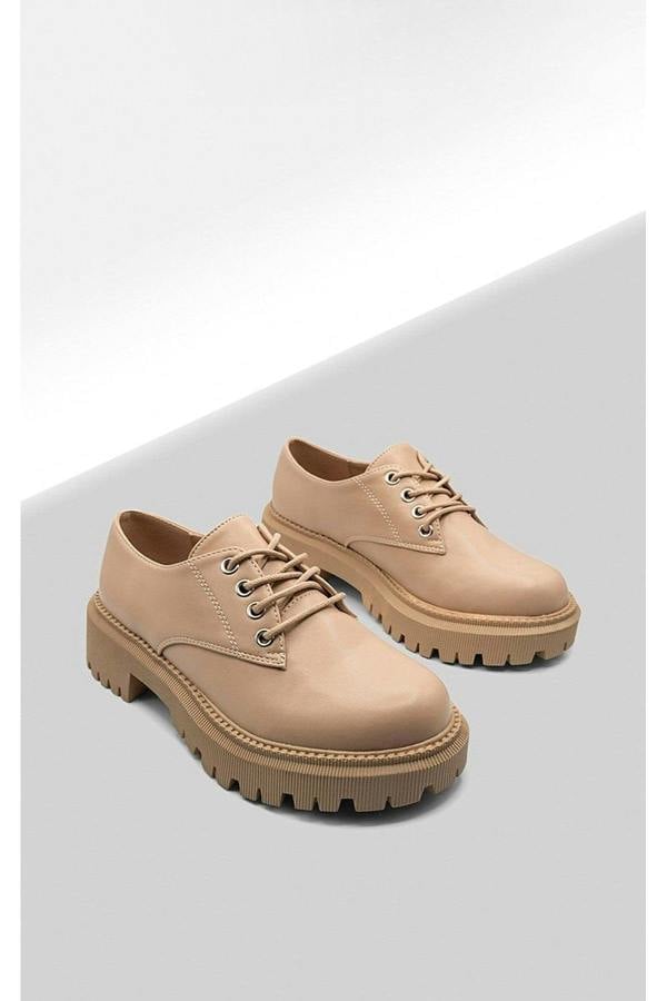 Nayla Chunky Faux Leather Derby Shoes - Nude
