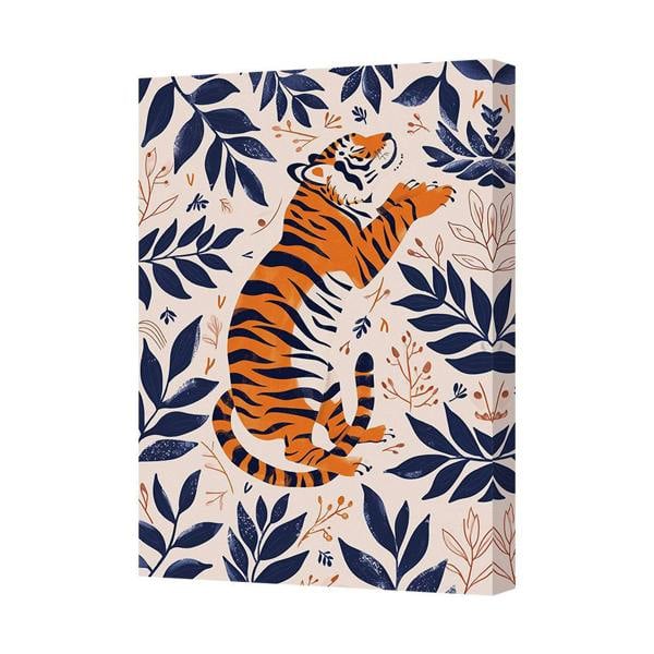 Benjamin Tate Design Tiger On Blue Foliage Canvas Wall Art Decor Print Premium
