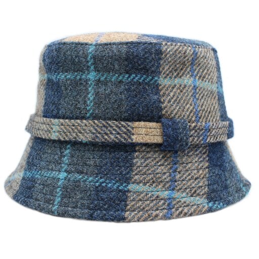 Heather Hats & Accessories Harris Tweed Wide Brimmed Bucket Hat, Cotton Lining, Outdoor Wear, Shoreline Blue