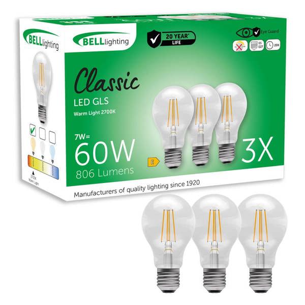BELL Lighting E27 LED Filament GLS 7W Energy Saving Light Bulbs
