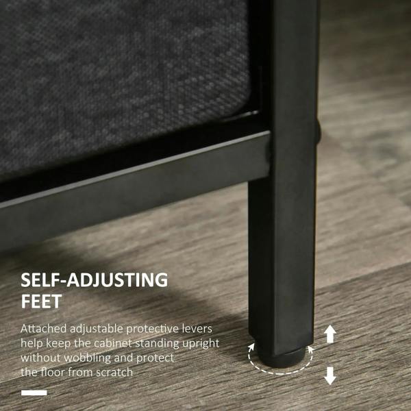Black cabinet leg with self-adjusting foot for stability and floor protection