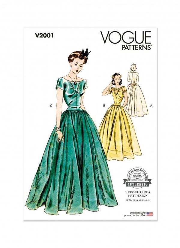 Vogue Sewing Pattern 2001, Dresses, Vintage Style for Women, K5 (8-10-12-14-16) - Intermediate