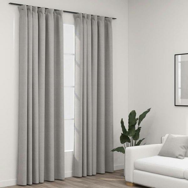 Berkfield Linen-Look Blackout Curtains with Hooks 2 pcs Grey 140x225 cm