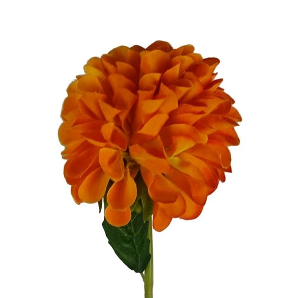 Leaf Pack of 6 x 75cm Artificial Dahlia PomPom Flower Stem Orange