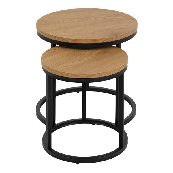 Wyld Haus Odense Wild Oak Effect Nesting Table Set Black Steel Legs